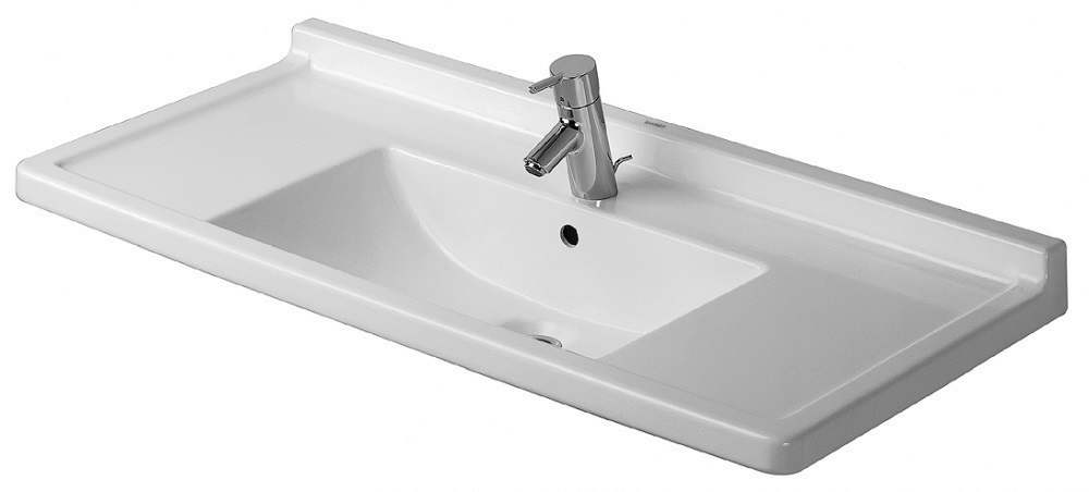 Duravit Starck 3 lavabo 105x48.5 cm rettangolare a parete-da mobile-con piano bianco 03041000001