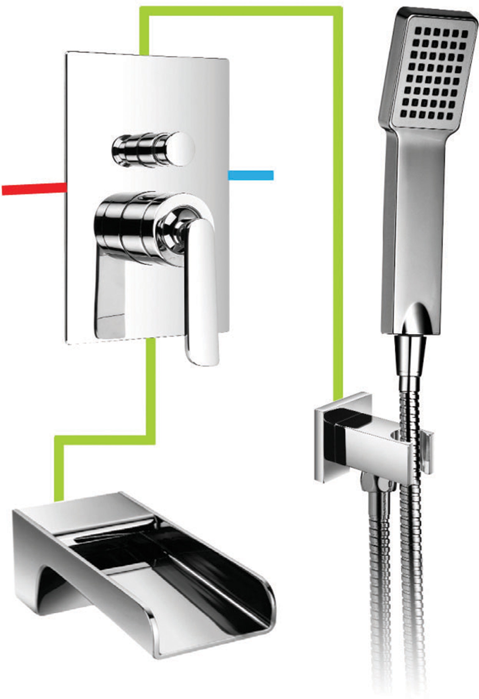 Omnires Cascade zestaw wannowo-prysznicowy podtynkowy z wylewką i natryskiem chrom CA4035/BWPK