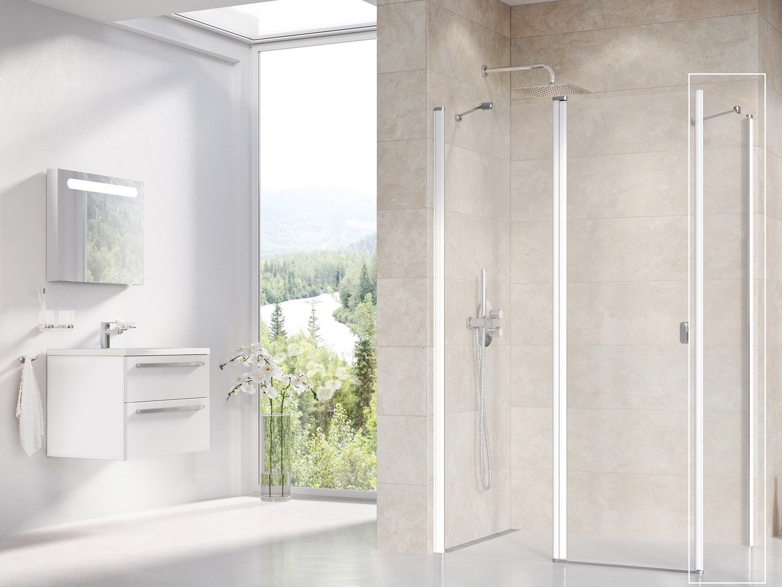 Ravak Chrome parete doccia 90 cm bianco lucida/vetro trasparente 9QV70100Z1