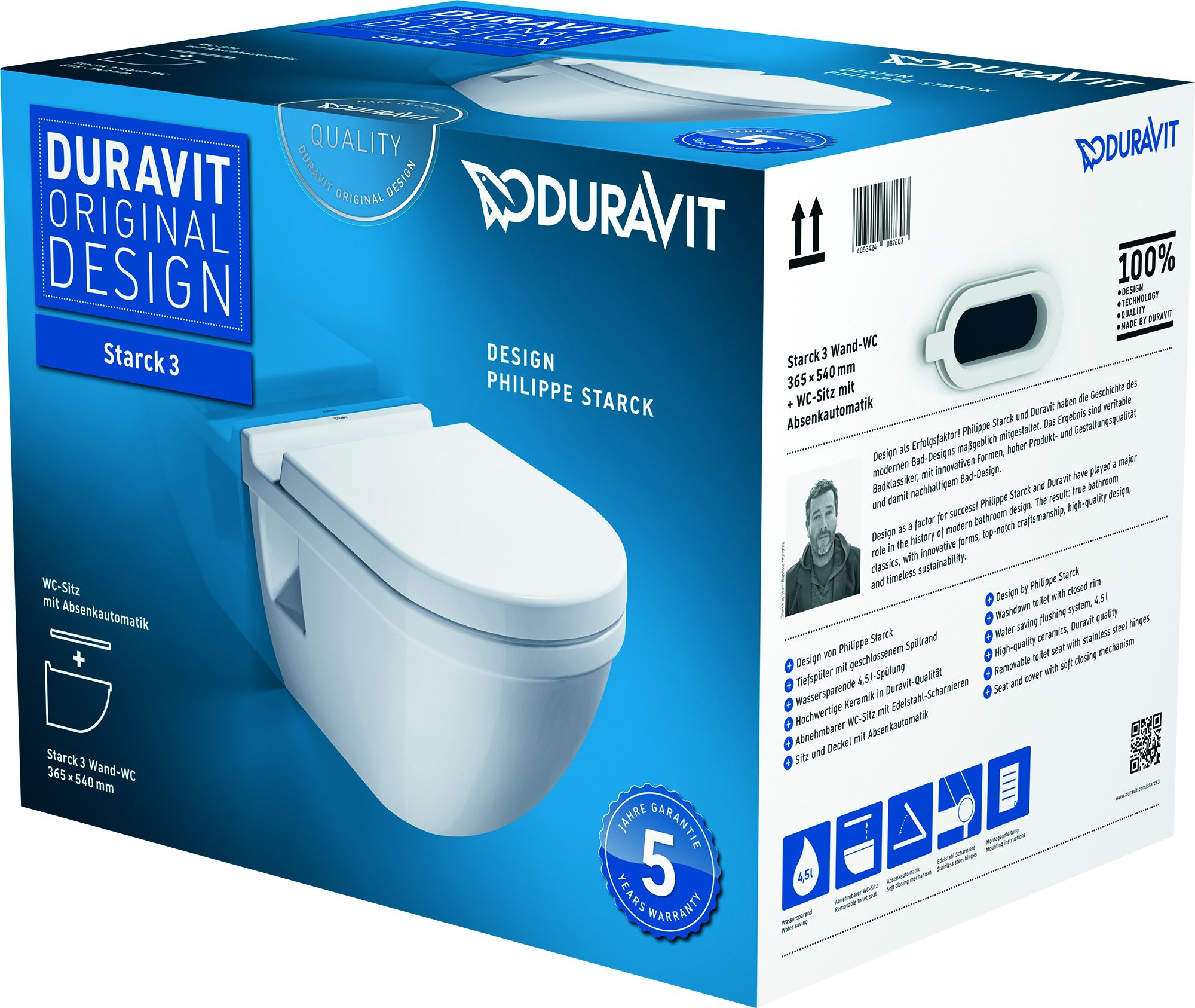 Duravit Starck 3 vaso wc con copriwater a discesa lenta sospeso bianco 42000900A1