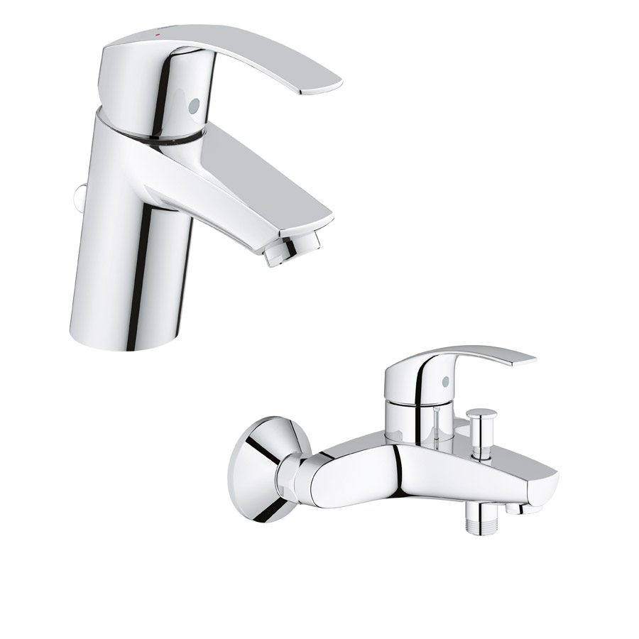 Set rubinetto per vasca e doccia Grohe Eurosmart 33300002, rubinetto per lavabo Grohe Eurosmart 33265002