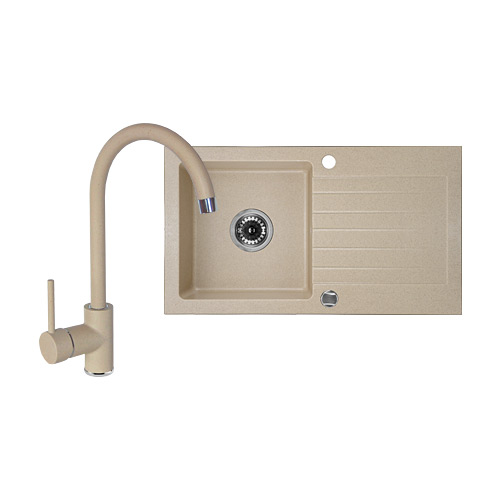Set lavello in granito Deante Zorba ZQZ_7113, rubinetto da cucina Deante Nemezja BEN_762M