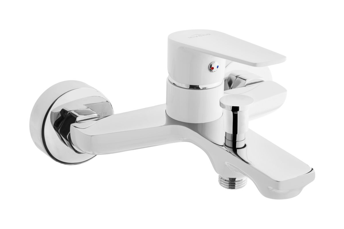 Invena Dokos rubinetto per vasca e doccia a parete cromo-bianco BW-19-002