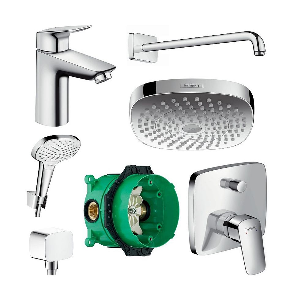 Set soffione doccia Hansgrohe Select 26524400, rubinetto per vasca e doccia Hansgrohe Logis 71405000, 27446000, 01800180, 71100000, 26425400, 26457000
