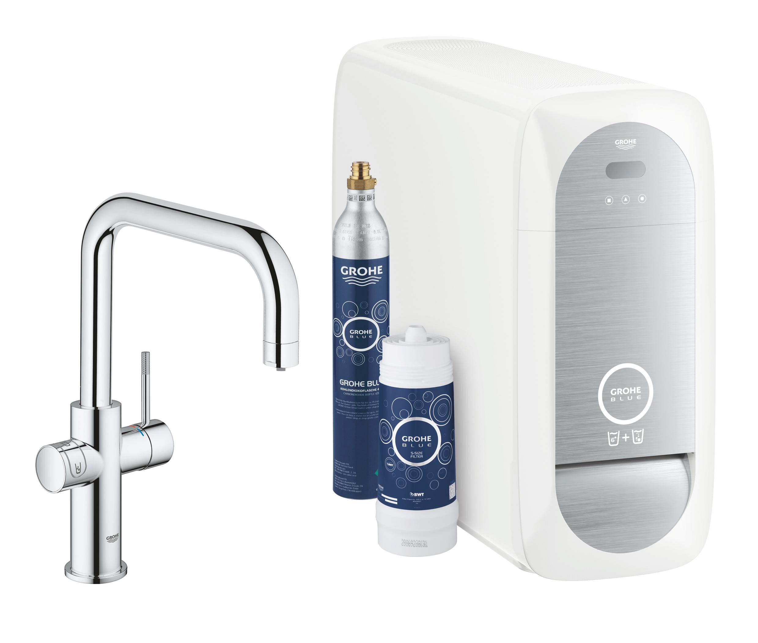 Grohe Blue starter kit con rubinetto da cucina verticale cromo 31456001