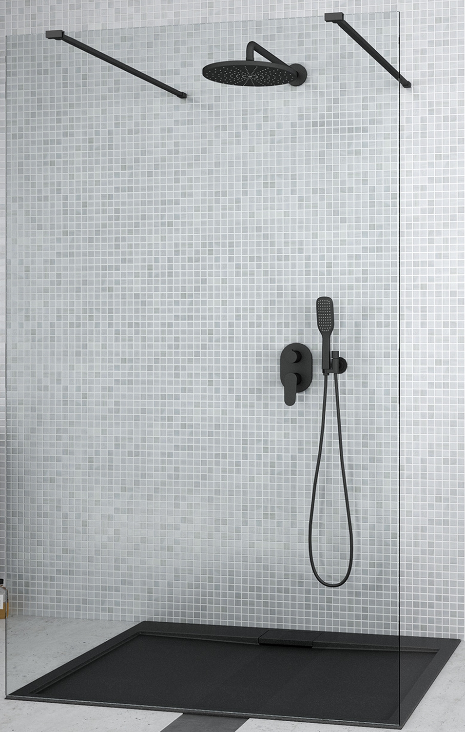 Besco Aveo parete doccia 90 cm nero opaca/vetro trasparente ADB-90-195C