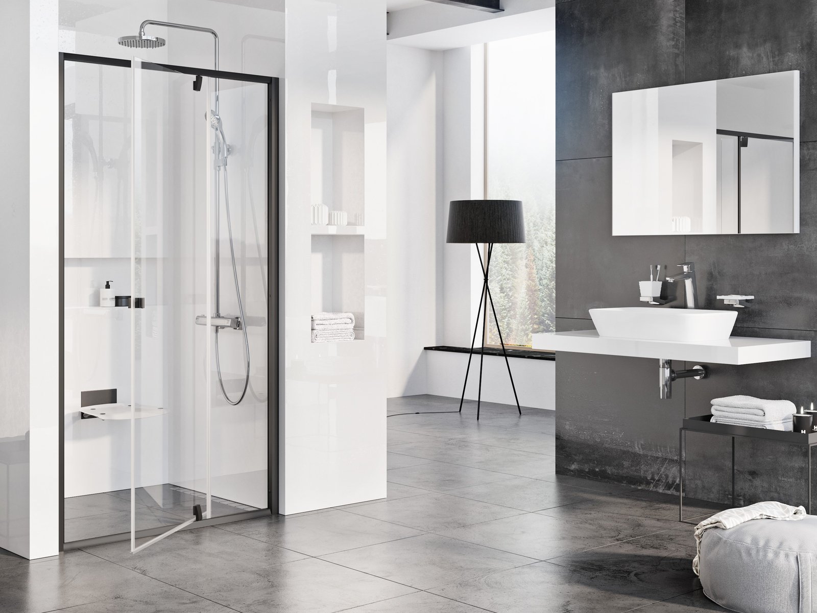 Ravak Pivot porta doccia 120 cm a battente nero opaca/vetro trasparente 03GG0300Z1