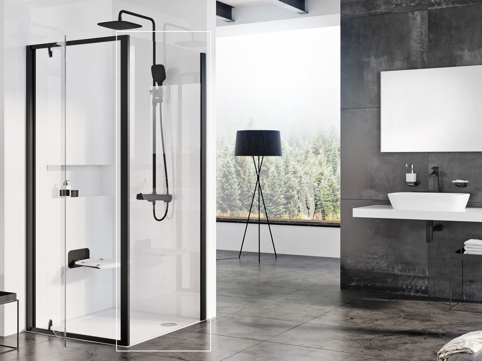 Ravak Pivot parete doccia 90 cm nero opaca/vetro trasparente 90G70300Z1
