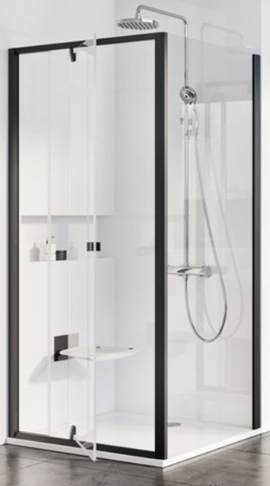 Ravak Pivot parete doccia 100 cm nero opaca/vetro trasparente 90GA0300Z1