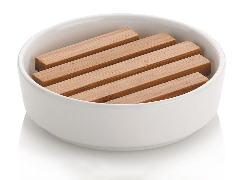 Kela Natura portasapone da appoggio bianco-legno 18585