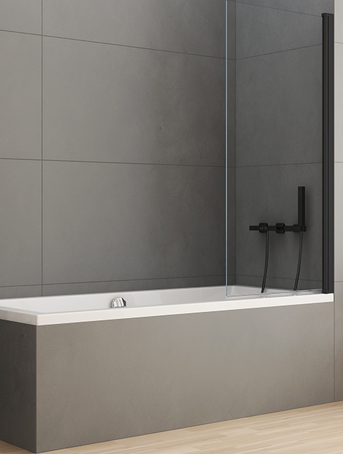 New Trendy New Soleo Black parete vasca 90 cm 1 anta nero opaca/vetro trasparente P-0040