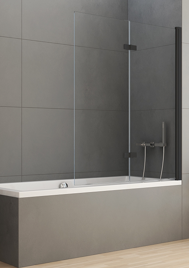 New Trendy New Soleo Black parete vasca 100 cm 2 ante nero opaca/vetro trasparente P-0042
