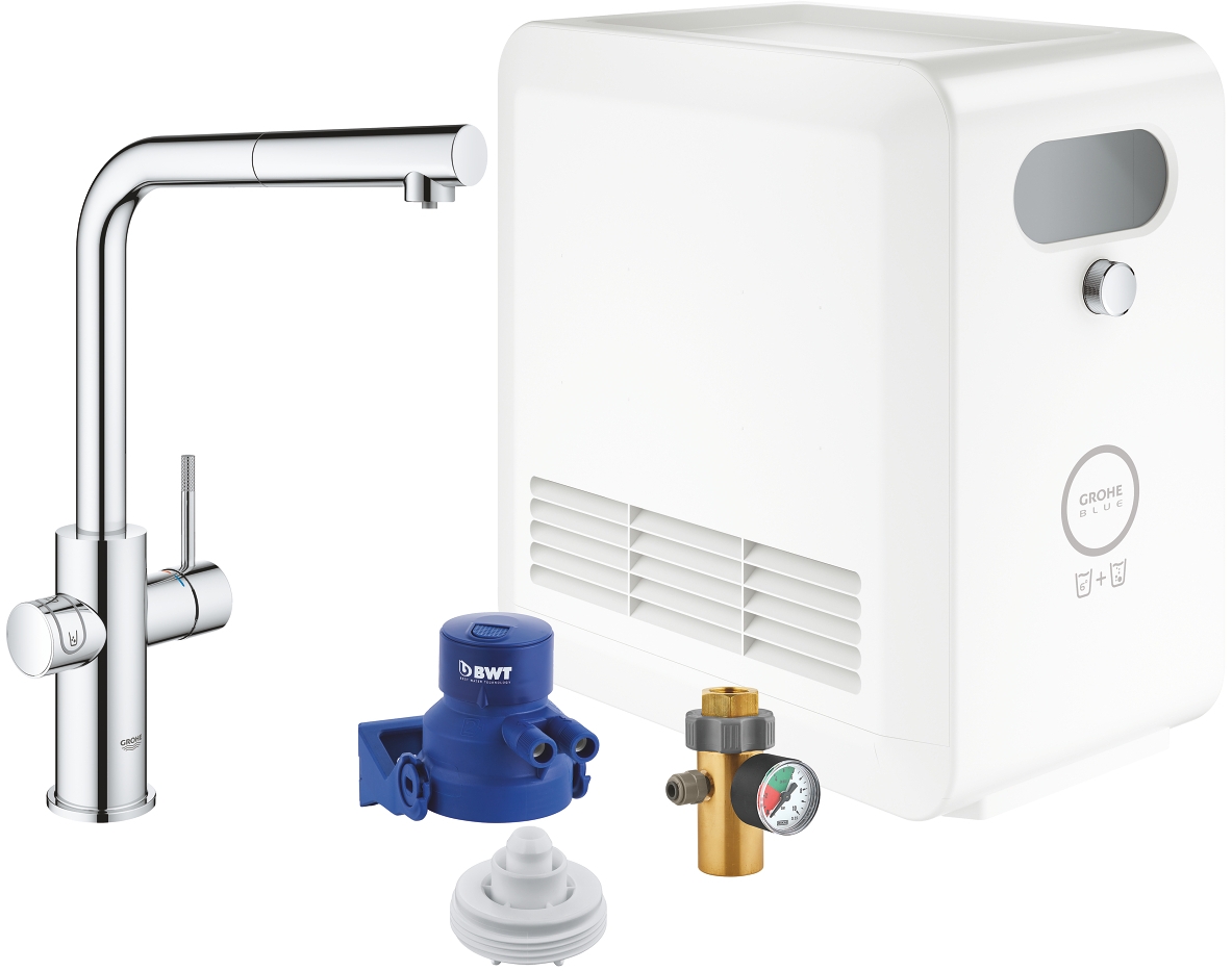 Grohe Blue starter kit con rubinetto da cucina verticale StarLight Chrome 31326002