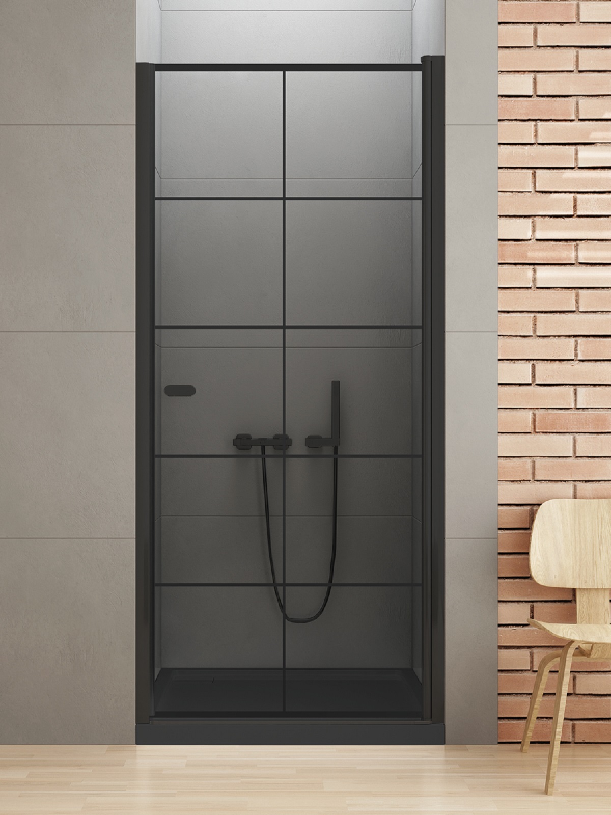 New Trendy New Soleo Black porta doccia 70 cm a battente nero opaca/vetro con motivo D-0275A