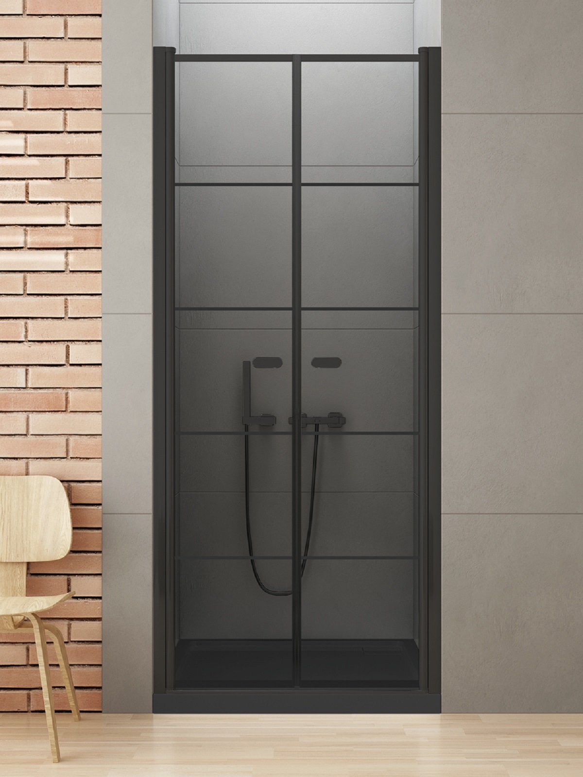 New Trendy New Soleo Black porta doccia 90 cm a battente nero opaca/vetro con motivo D-0281A