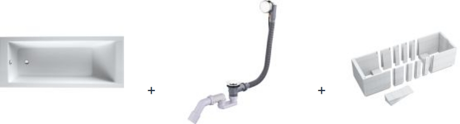 Set vasca da bagno rettangolare Oltens Langfoss 10004000, rivestimento per vasca da bagno Schedpol Stabilsound 1.028-LED, 03001100