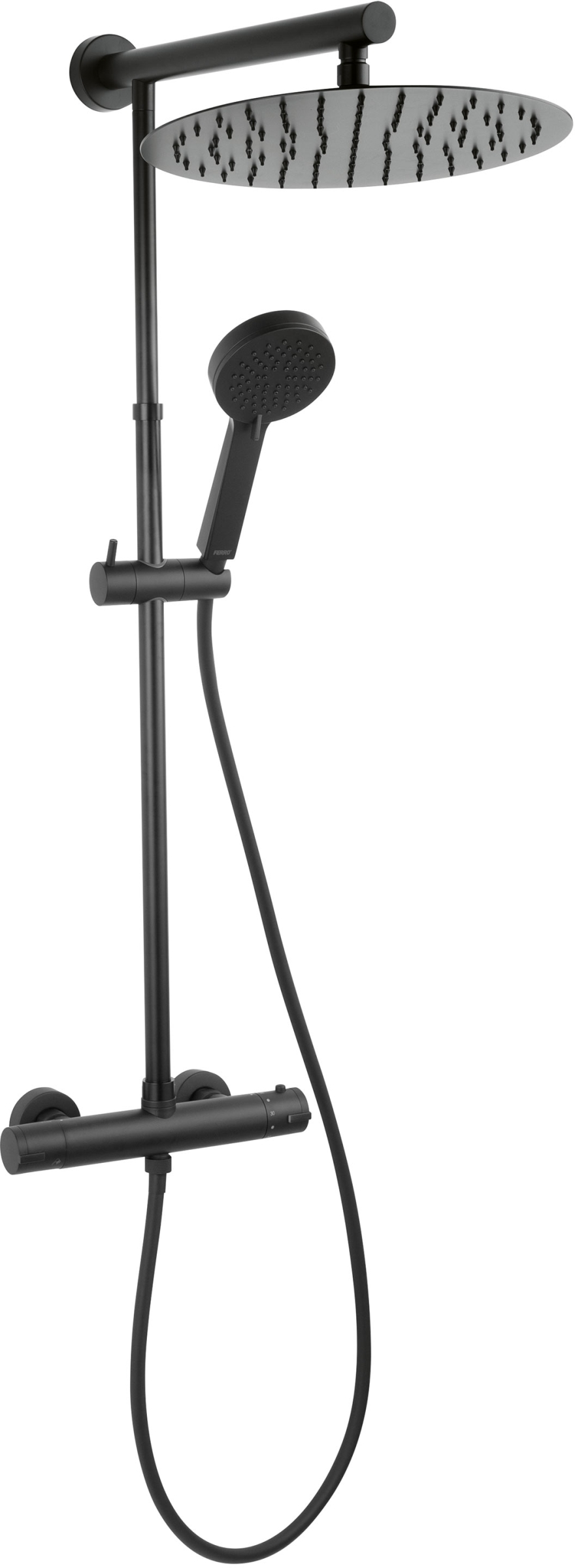 Ferro Trevi set doccia a parete con termostato con soffione nero NP75-TRV7U-BL