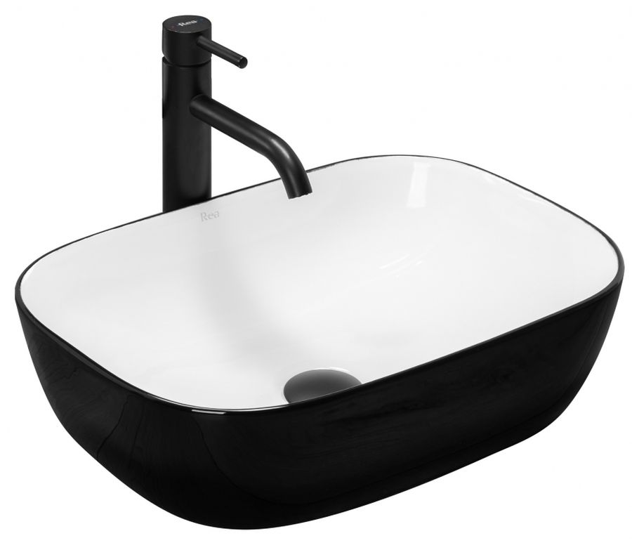 Rea Belinda Slim lavabo 46.5x33 cm rettangolare da appoggio bianco-nero REA-U6332