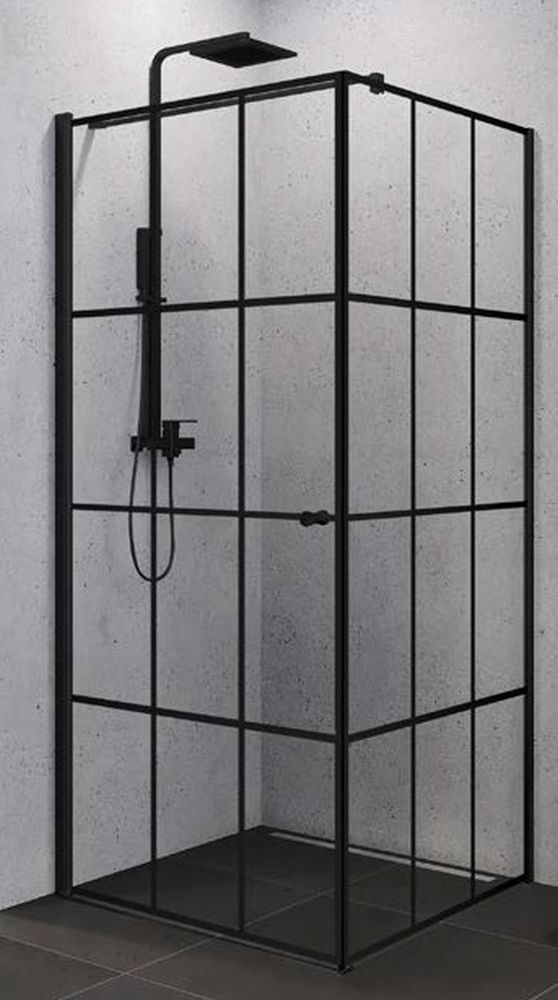 New Trendy Superia Black box doccia 90x90 cm quadrato nero opaca/vetro con motivo K-0598
