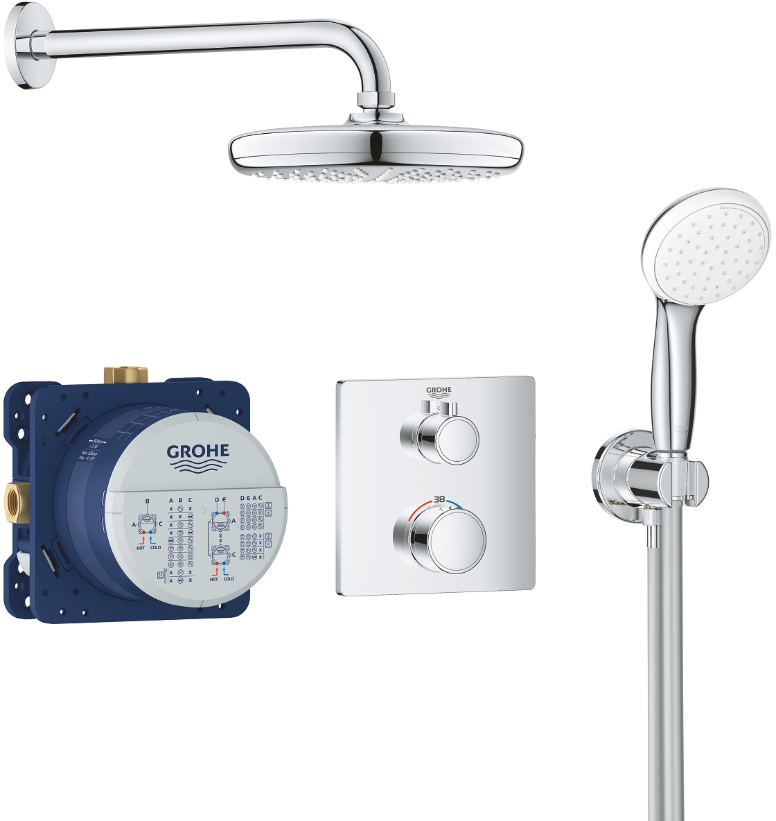 Grohe Grohtherm set doccia da incasso con termostato con soffione StarLight Chrome 34729000