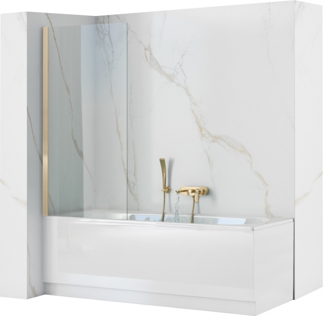 Rea Elegant Gold parete vasca 80 cm 1 anta oro lucida/vetro trasparente REA-W5601