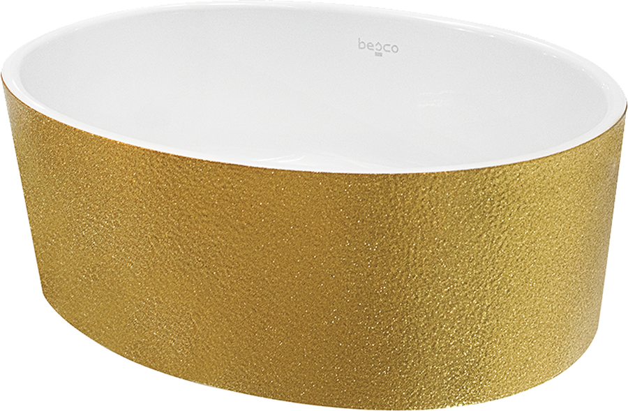 Besco Uniqa lavabo 46x32 cm ovale da appoggio bianco-oro lucida #UMD-U-NGZ