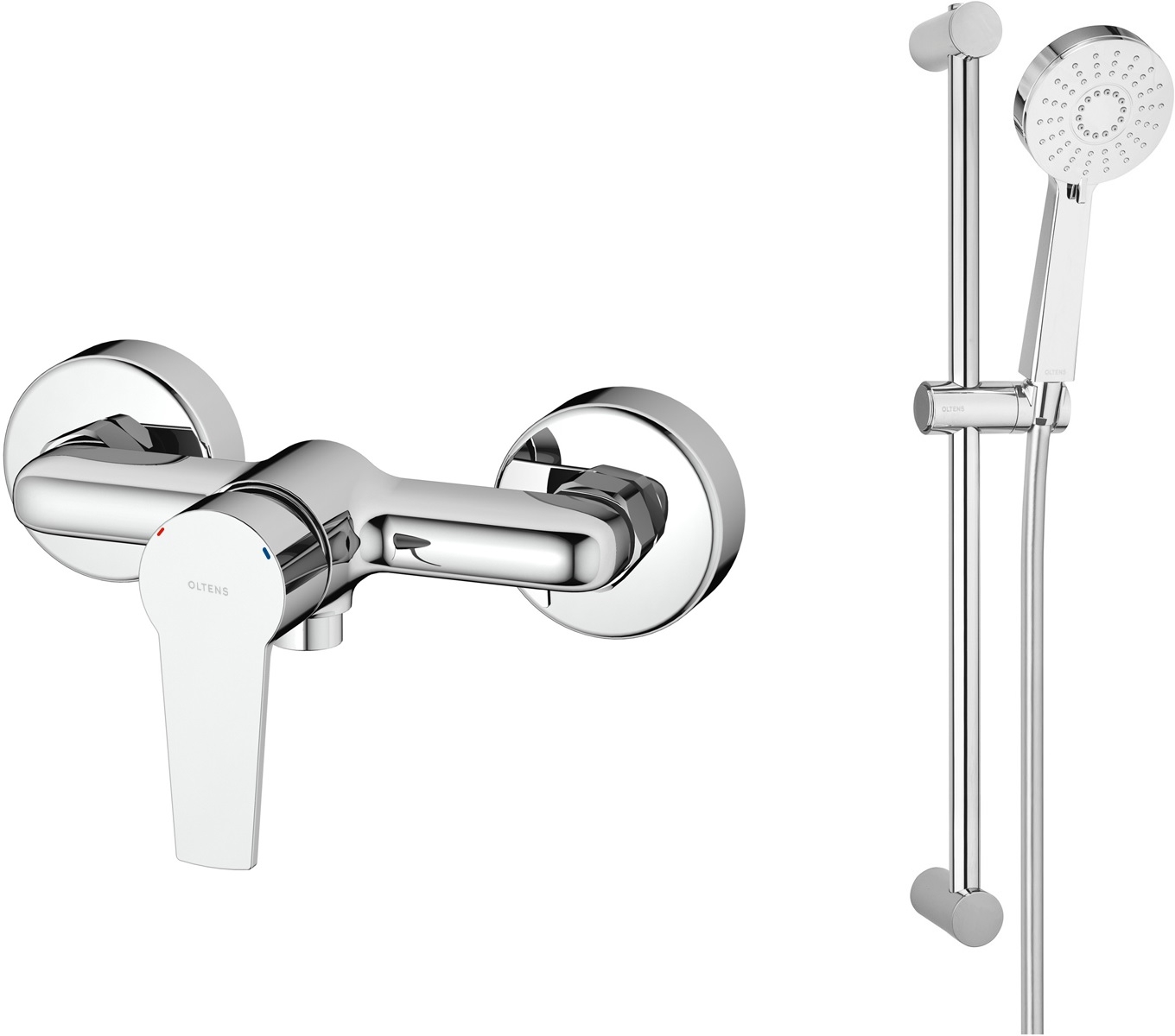 Set rubinetto per doccia Oltens Jog 33003100, asta doccia Oltens Alling 37300100, 37101100, 37201100