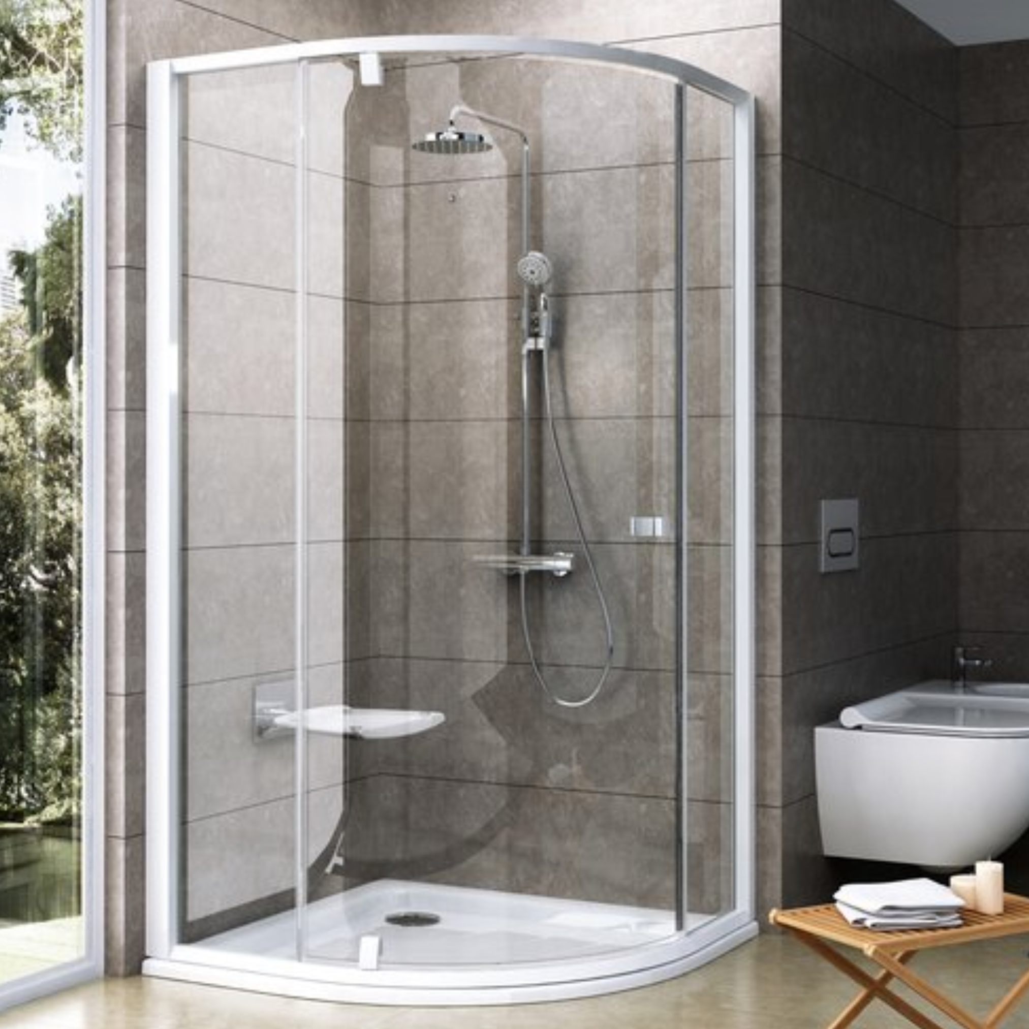 Ravak Pivot box doccia 100x100 cm semicircolare bianco lucida/vetro trasparente 376AA100Z1