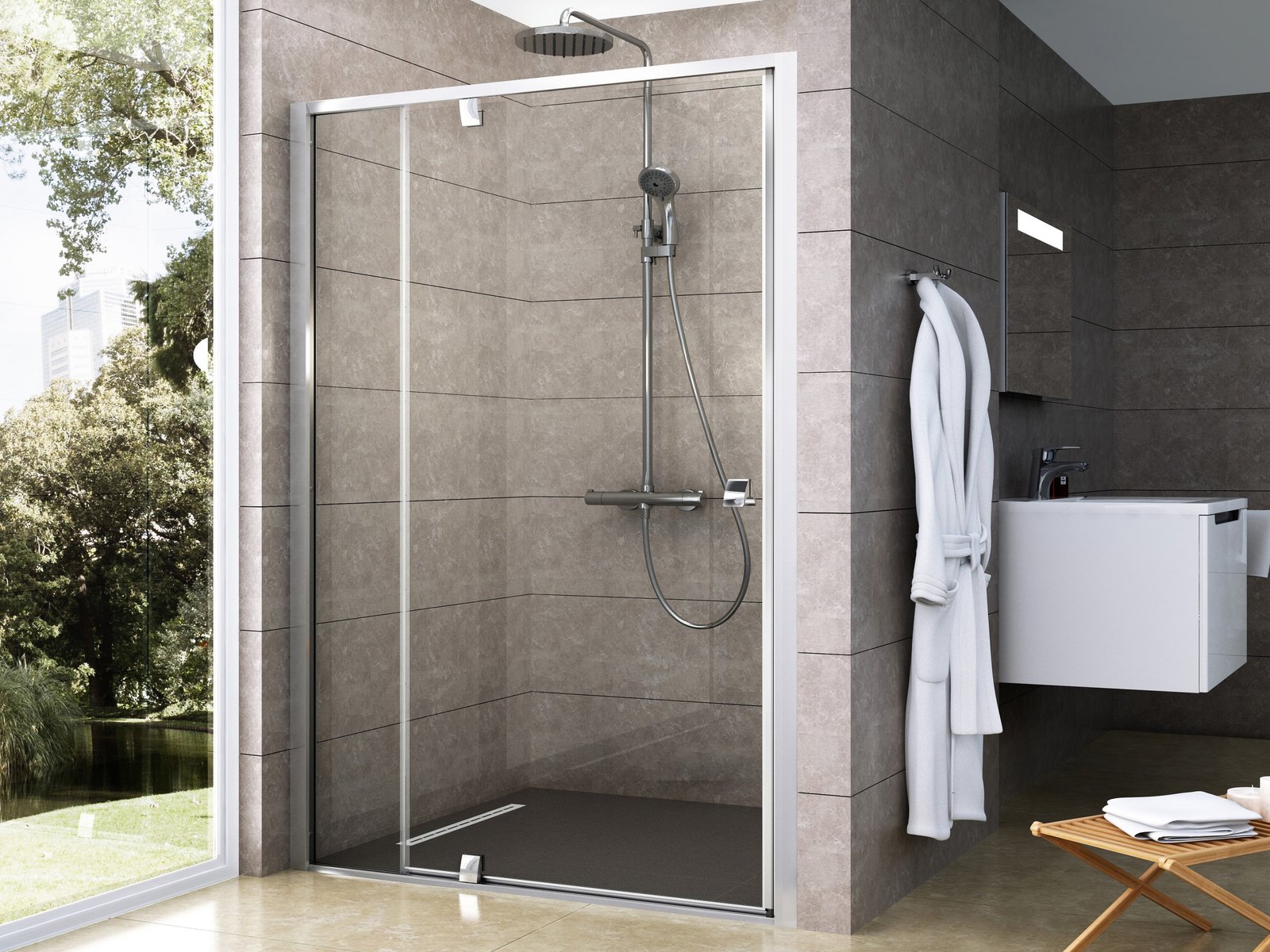 Ravak Pivot porta doccia 100 cm a battente satinato opaca/vetro trasparente 03GA0U00Z1