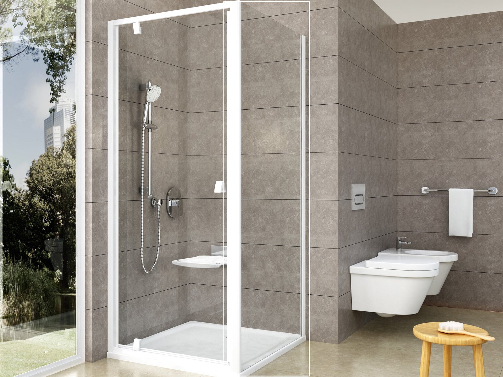 Ravak Pivot parete doccia 80 cm bianco lucida/vetro trasparente 90G40100Z1