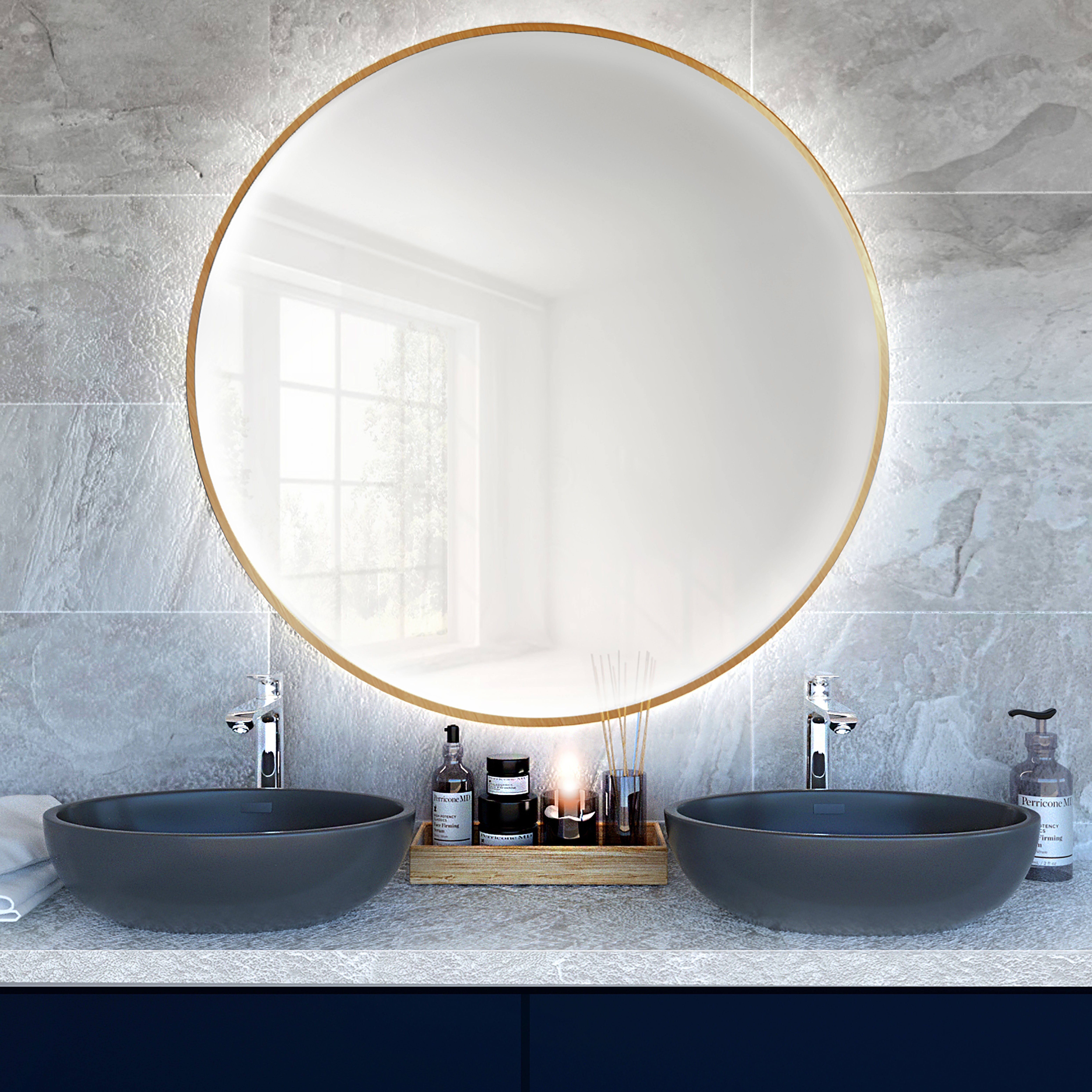 Smartwoods Bright specchio 60x60 cm rotonda con illuminazione oro 5904107900094