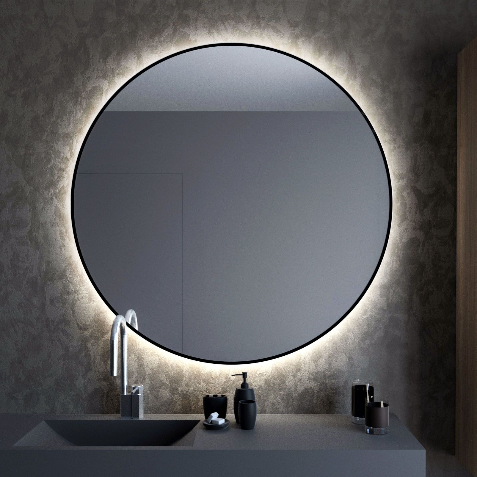 Smartwoods Bright specchio 70x70 cm rotonda con illuminazione nero 5904107900155