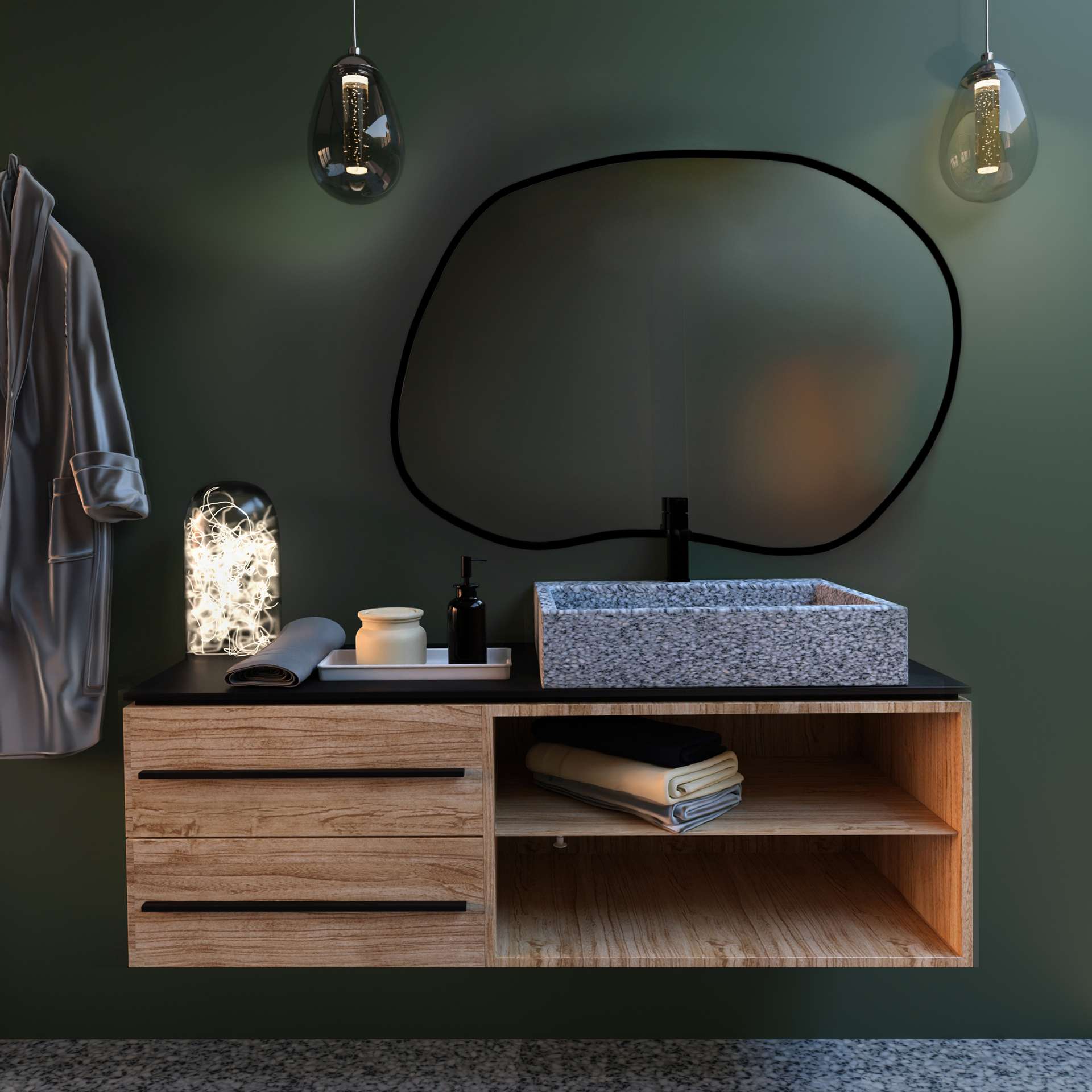 Baltica Design Tiny Borderbright Stain II specchio 60x43 cm con illuminazione nero 5904107901473