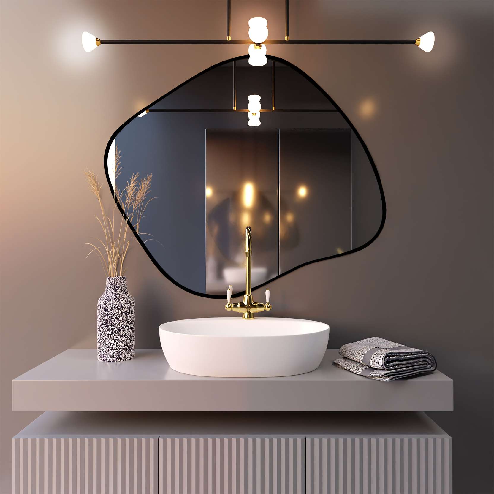 Baltica Design Tiny Borderbright Stain III specchio 70x60 cm con illuminazione nero 5904107902333