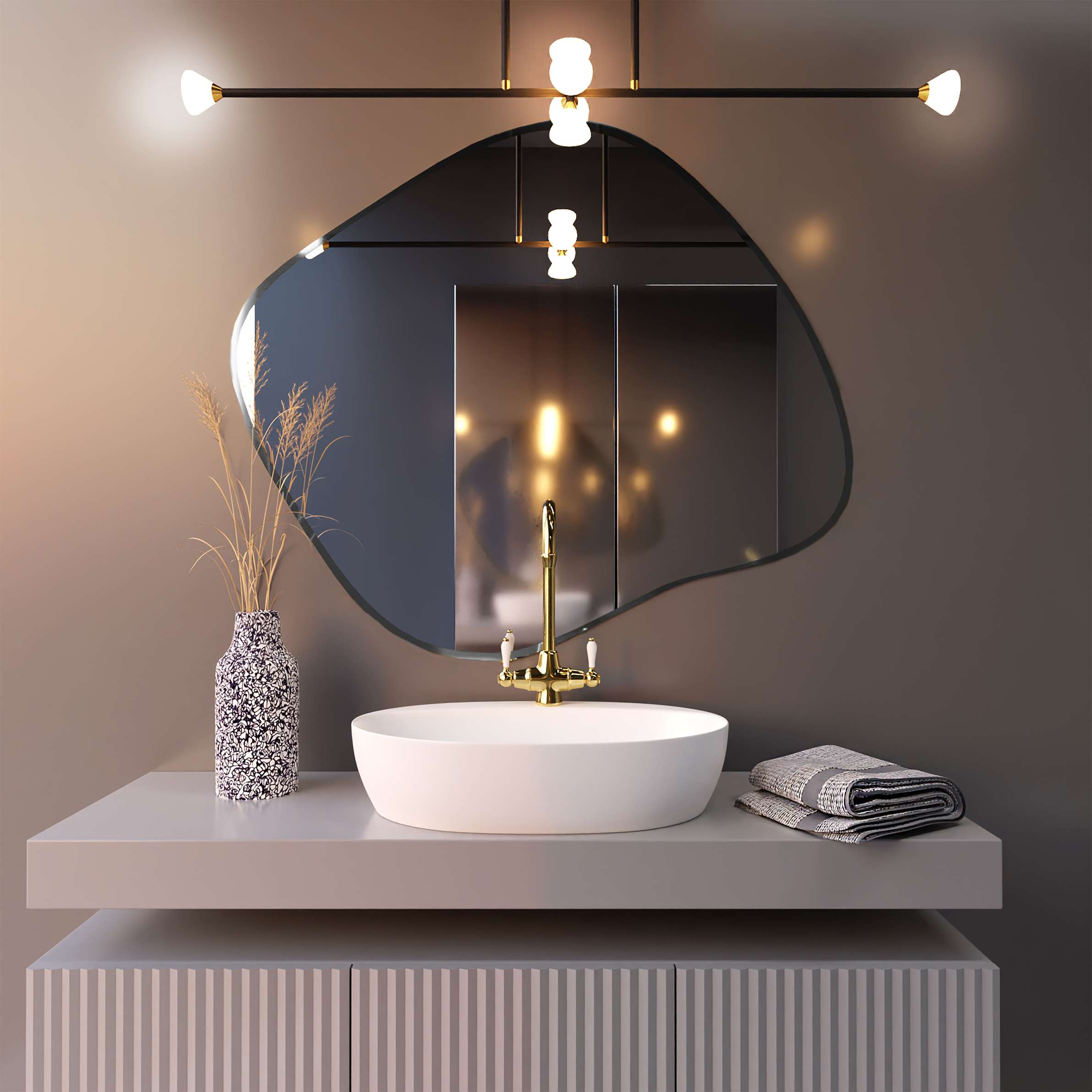Baltica Design Tiny Borderbright Stain III specchio 70x60 cm con illuminazione argento 5904107902371