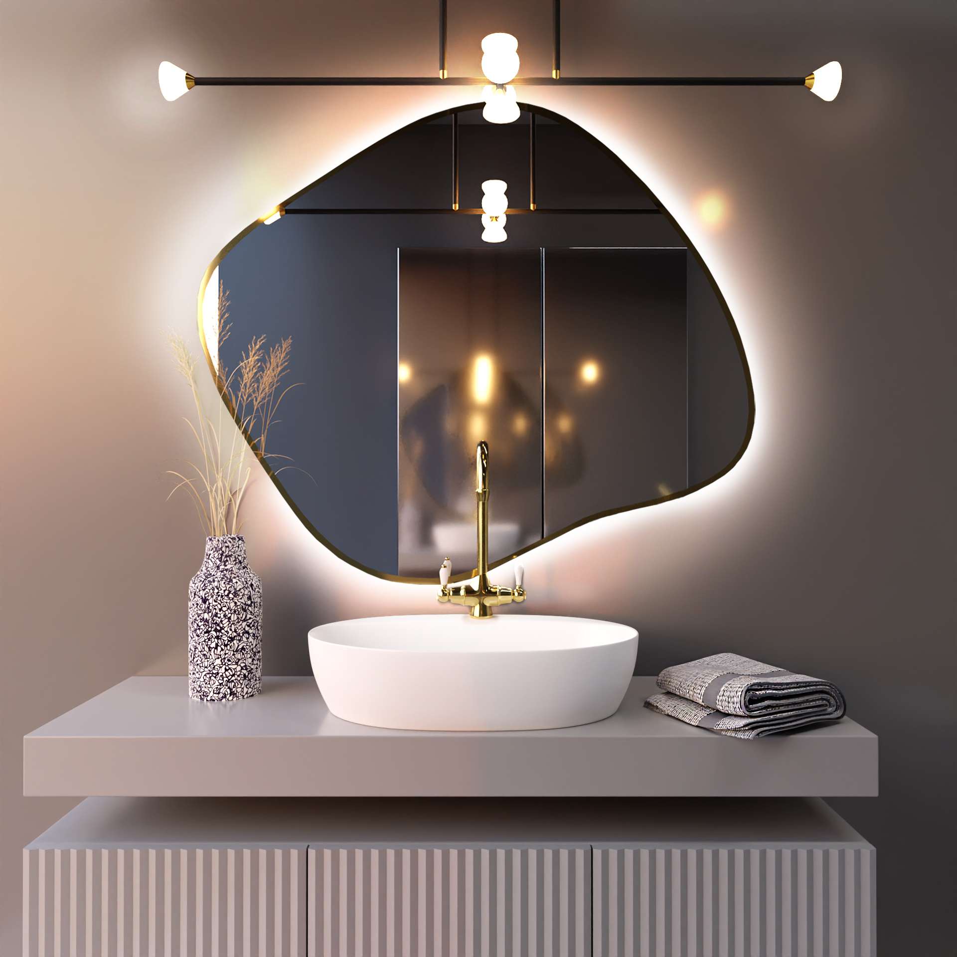 Baltica Design Tiny Borderbright Stain III specchio 80x70 cm con illuminazione oro 5904107902500