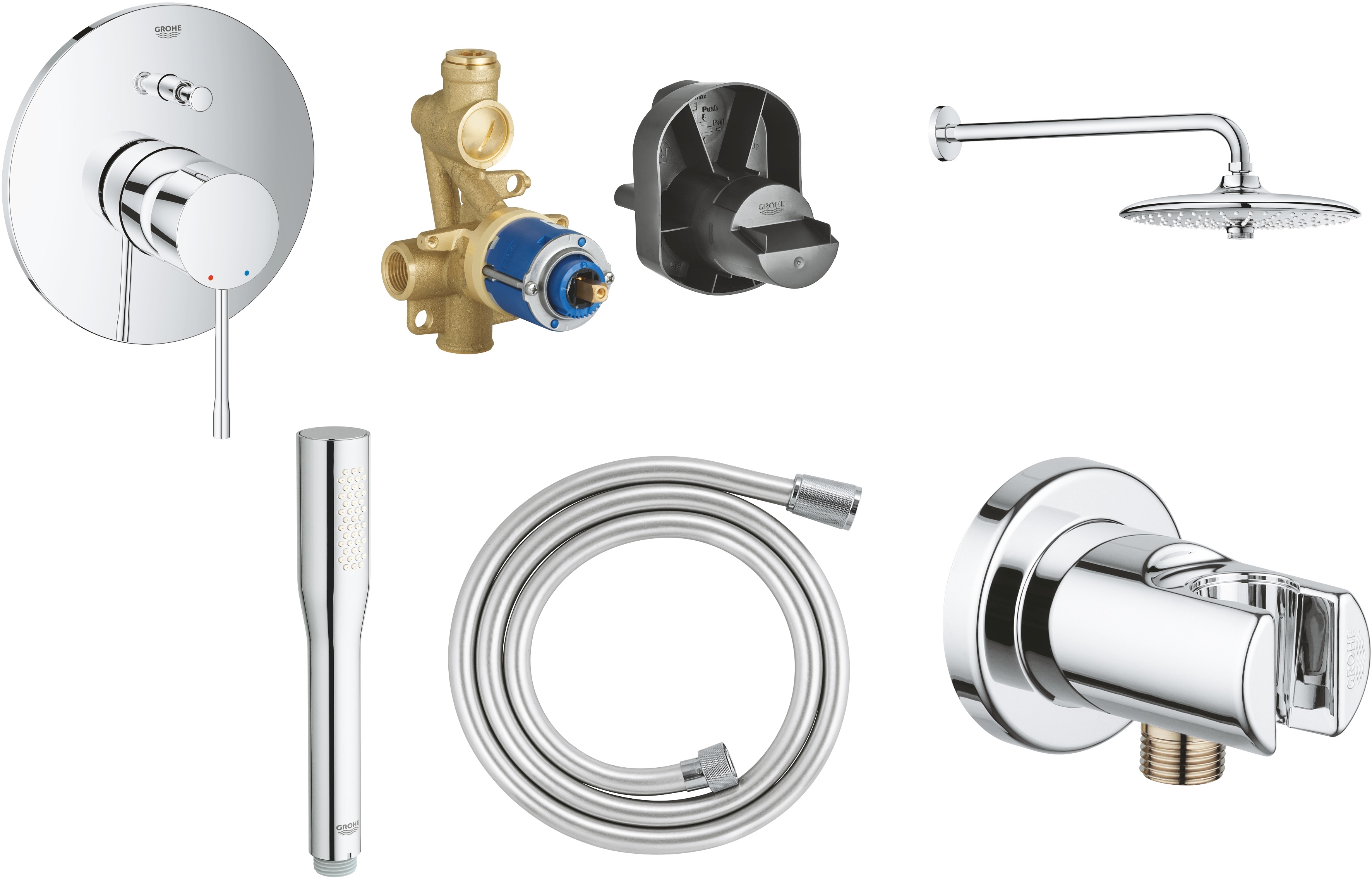 Set soffione doccia Grohe Euphoria 26459000, rubinetto per vasca e doccia Grohe Essence 19285001, 33961000, 27400000, 28628000, 28364000
