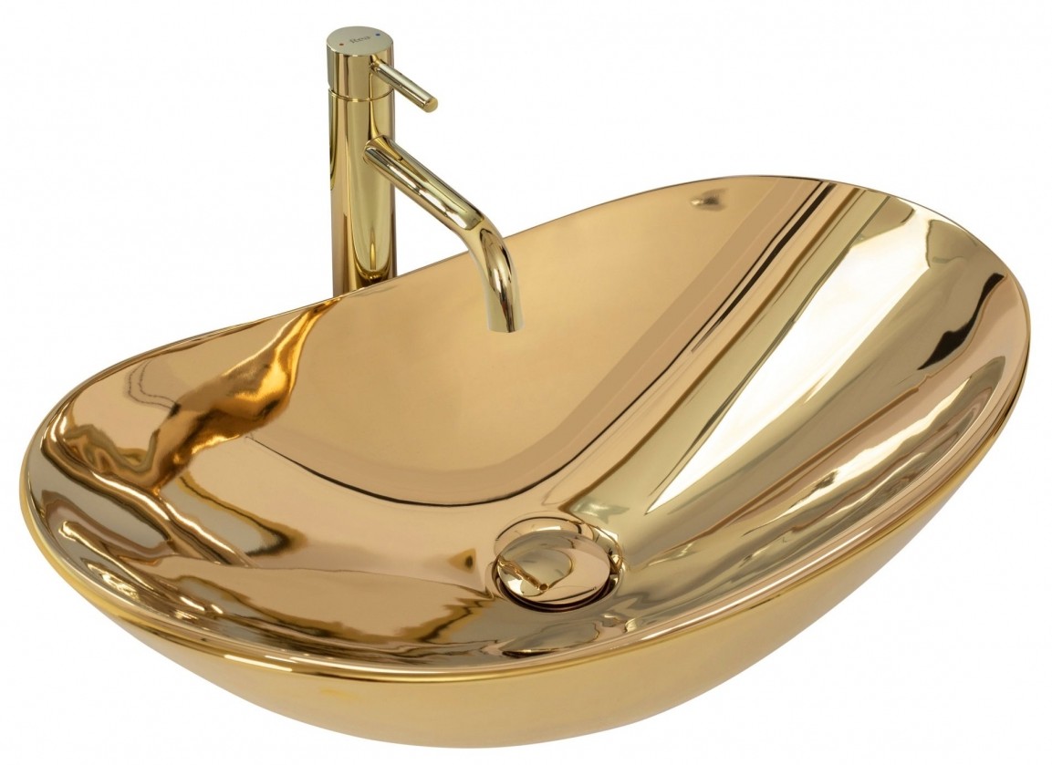Rea Royal lavabo 62x36 cm ovale da appoggio oro REA-U4545