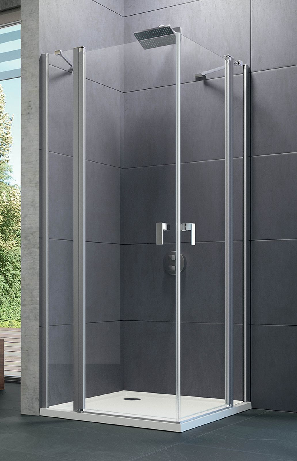 Hüppe Design Pure 4-kąt drzwi prysznicowe 100 cm srebrny połysk/szkło przezroczyste Anti-Plaque 8P0706.092.322