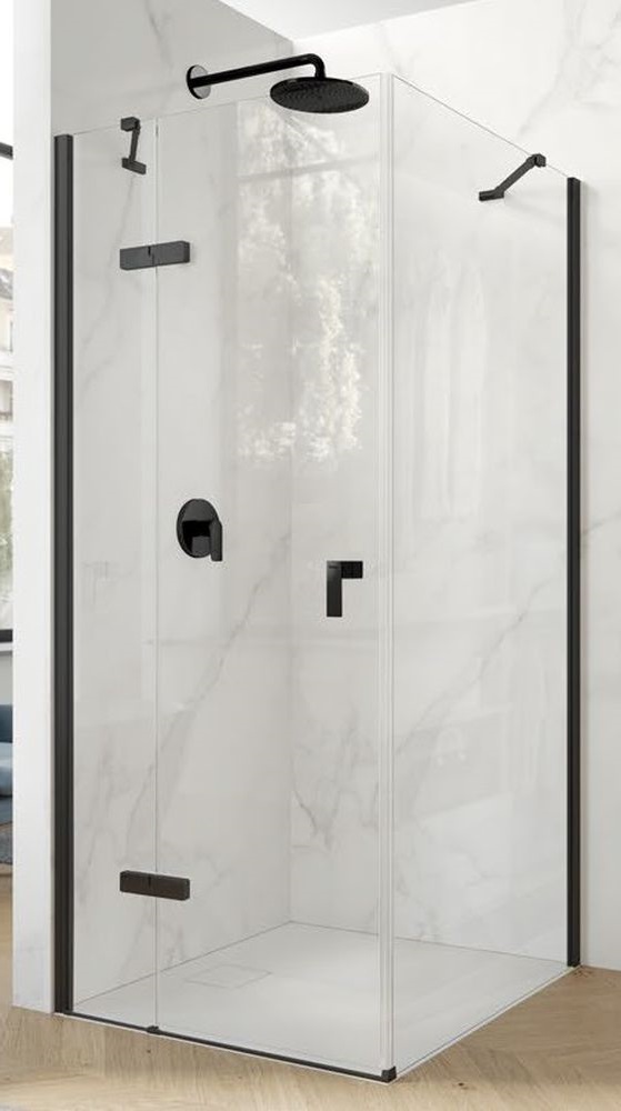 Huppe Aura pure 4-kąt parete doccia 100 cm nero opaca/vetro trasparente AP0204.123.322