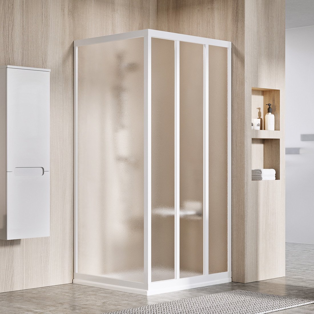 Ravak Supernova porta doccia 80 cm scorrevole bianco lucida/vetro con motivo 00V401R2ZG