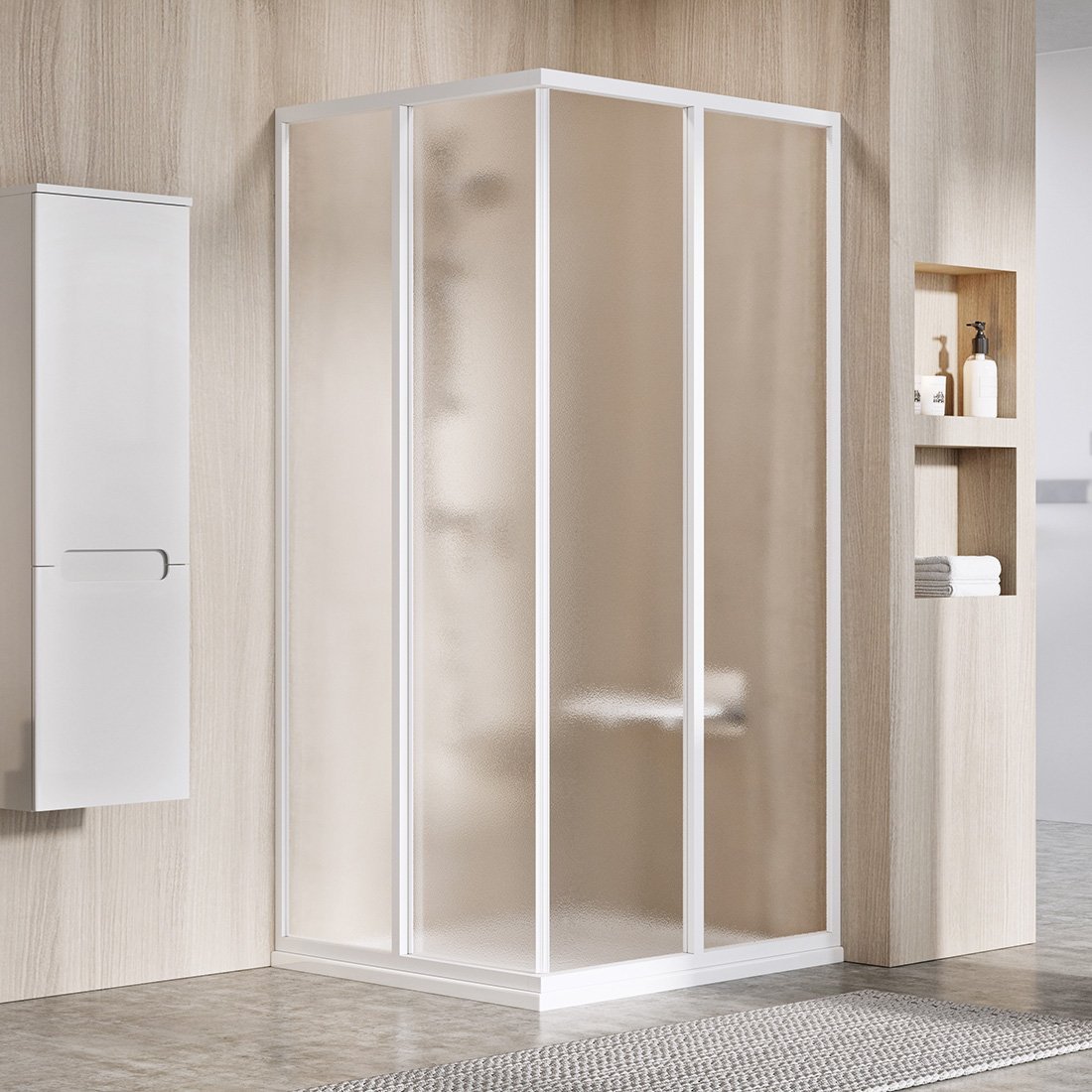 Ravak Supernova porta doccia 100 cm scorrevole bianco lucida/vetro con motivo 14VA01O2ZG