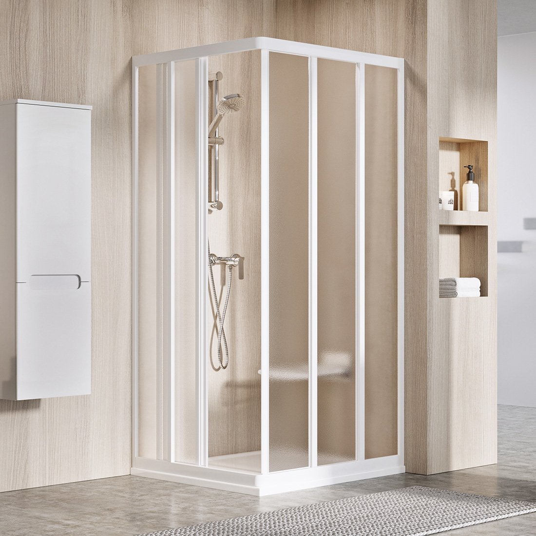 Ravak Supernova porta doccia 75 cm scorrevole bianco lucida/vetro con motivo 15V301R2ZG