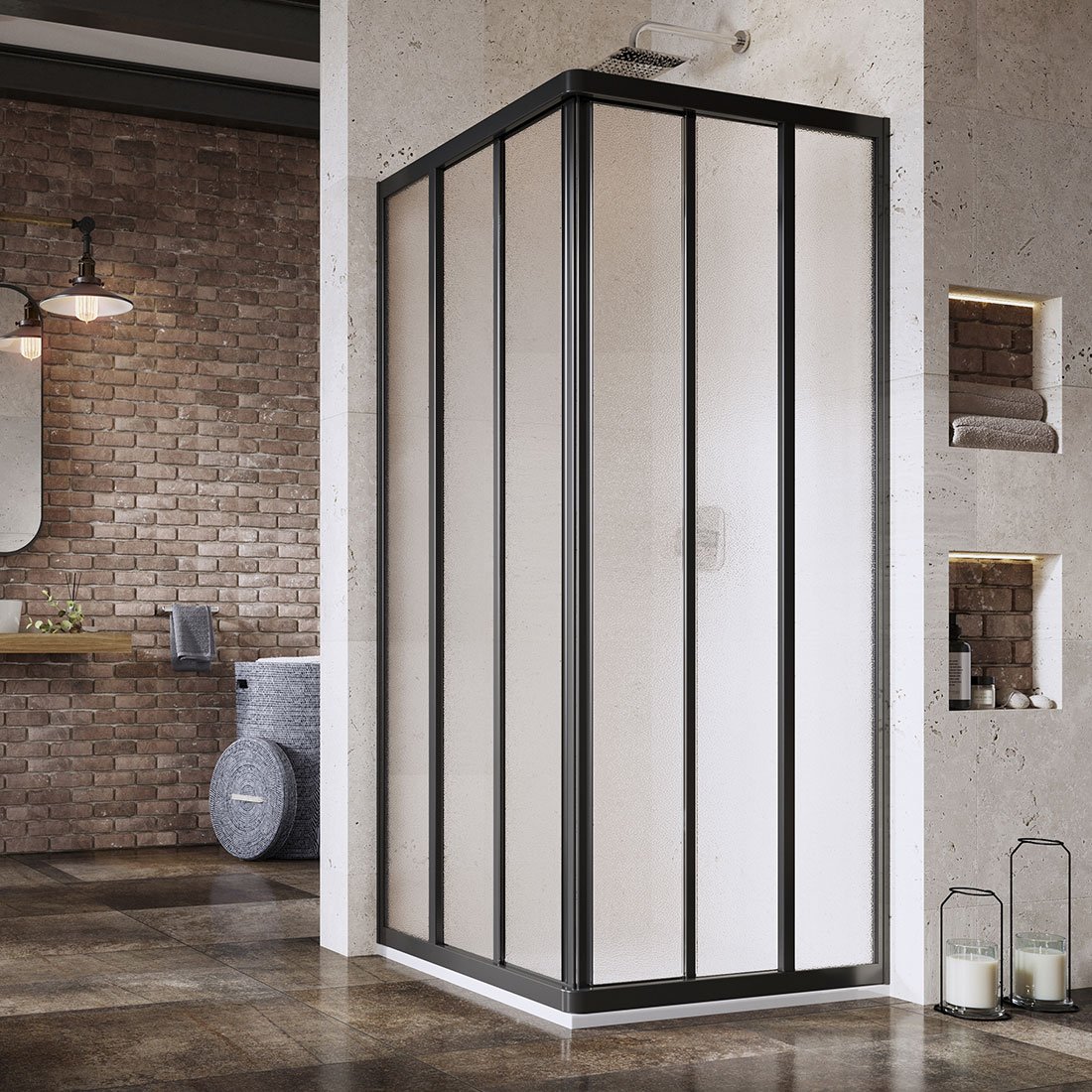 Ravak Supernova porta doccia 90 cm scorrevole nero opaca/vetro con motivo 15V703R2ZG