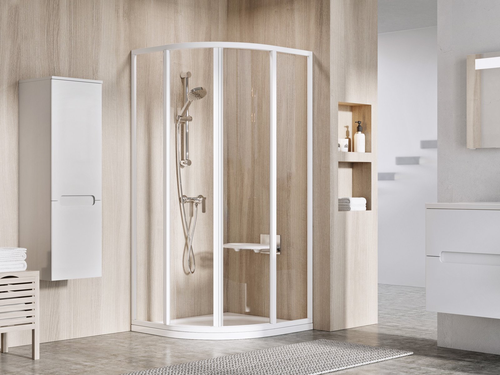 Ravak Supernova box doccia 80x80 cm semicircolare bianco lucida/vetro trasparente 3114O102Z1