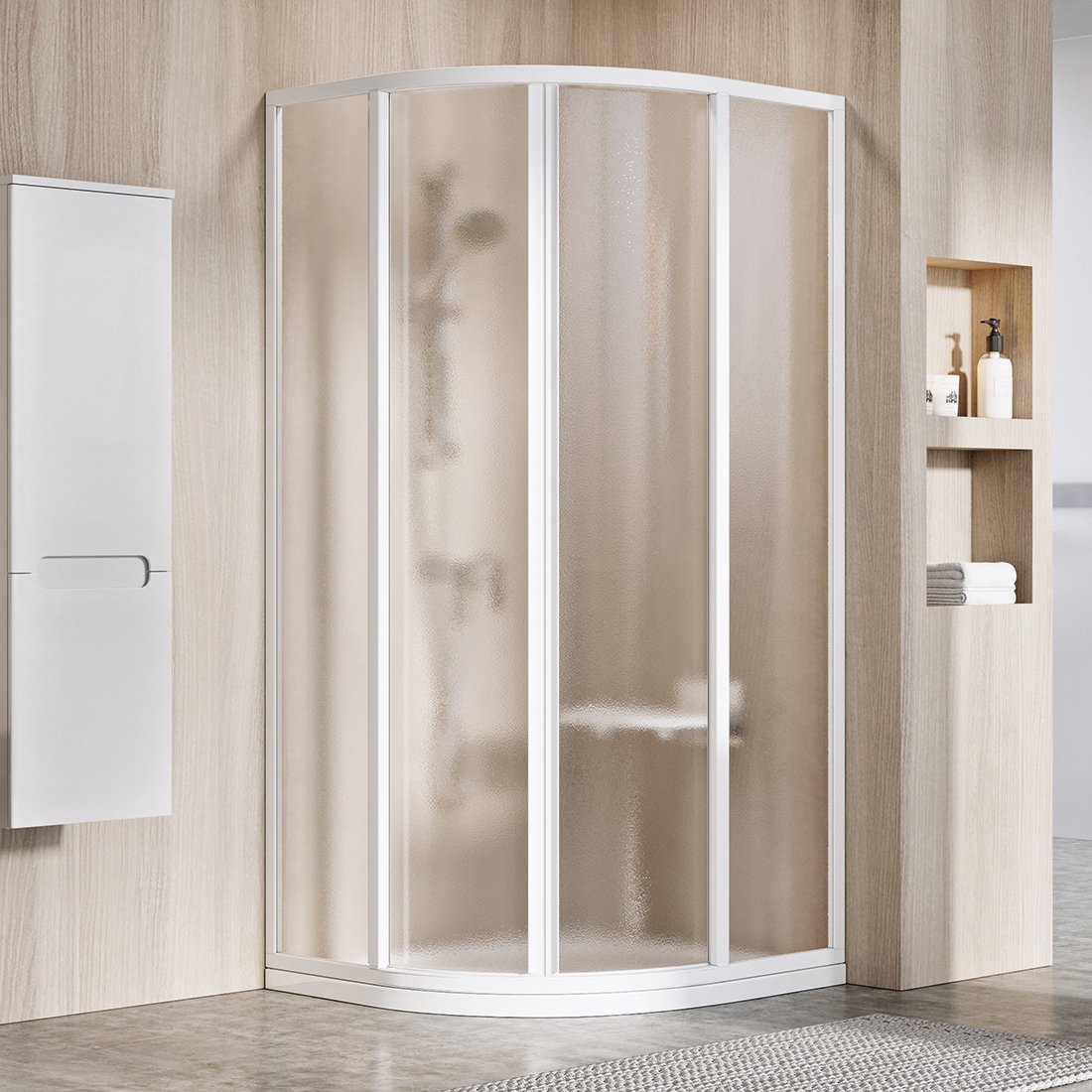 Ravak Supernova box doccia 90x90 cm semicircolare bianco lucida/vetro con motivo 3117O102ZG