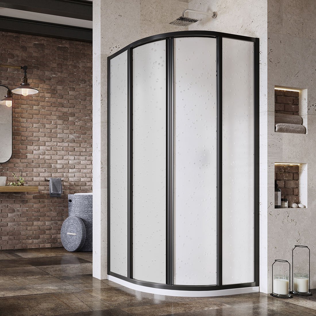 Ravak Supernova box doccia 90x90 cm semicircolare nero opaca/polistirene 3117O30211