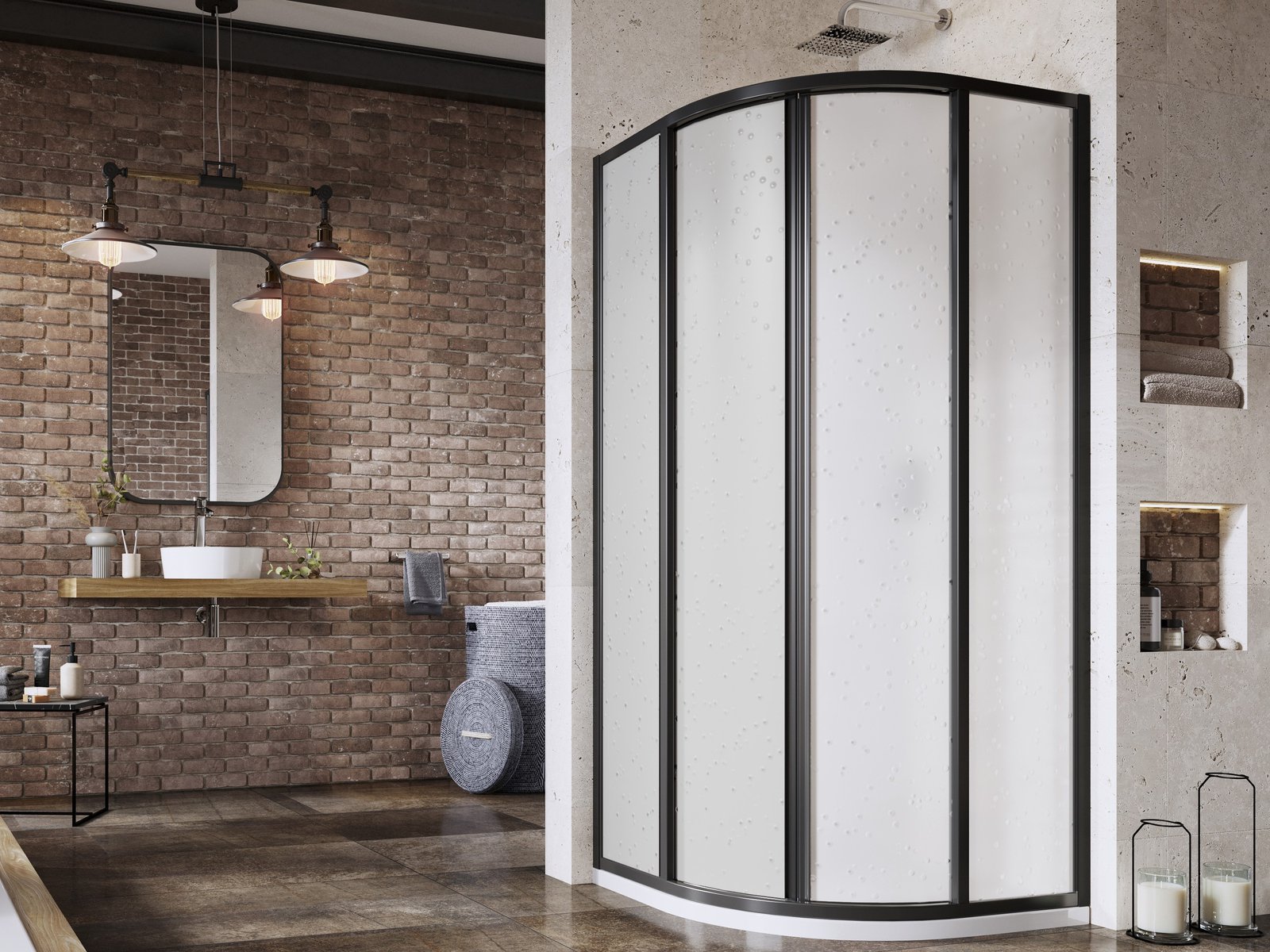 Ravak Supernova box doccia 90x90 cm semicircolare nero opaca/polistirene 3117O30211