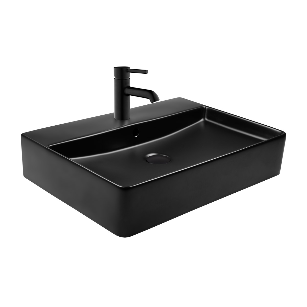 Oltens Duve lavabo 59x43.5 cm rettangolare a parete-da appoggio nero 41800300