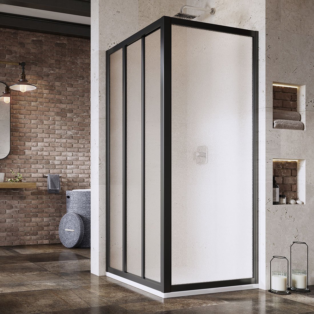Ravak Supernova parete doccia 80 cm nero opaca/vetro con motivo 940403R2ZG